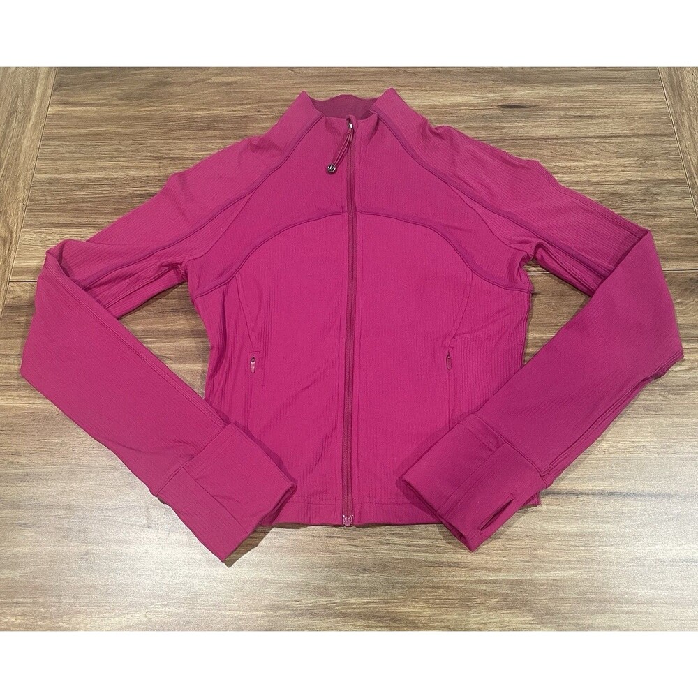 Lululemon Define Cropped Ribbed Nulu Jacket Wild Berry Track Full Zip Sz 6
